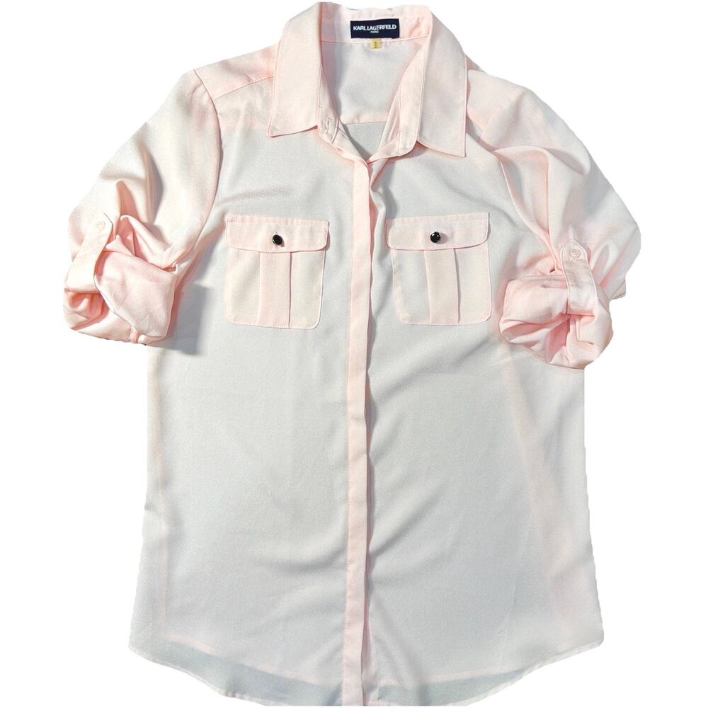Karl Lagerfeld Paris Blush Pink Utility Blouse Women M Roll Tab